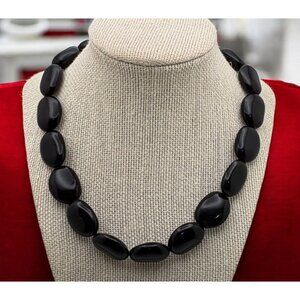 Vintage Chaps Black Beaded Choker Necklace  Faux Stone Sleek Collar